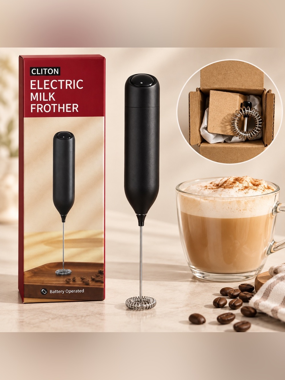 NEW Electric Milk Frother Battery Operated Coffee Latte Foam Maker